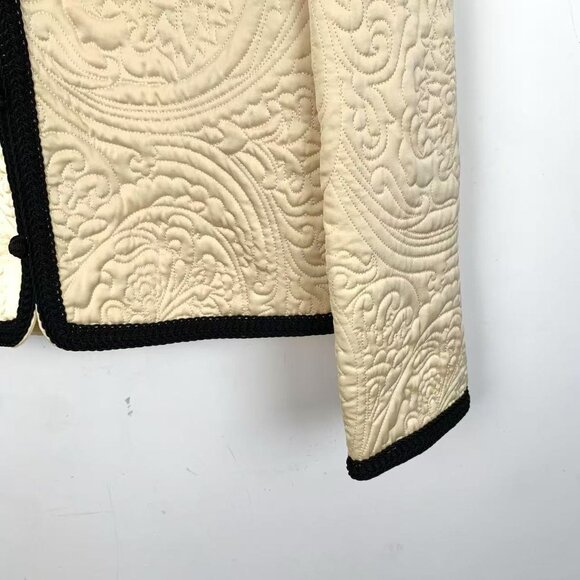 Celine Quilted Cream Jacket With Black Trim Button Closure Long Sleeves Round Ne - Picture 3 of 8